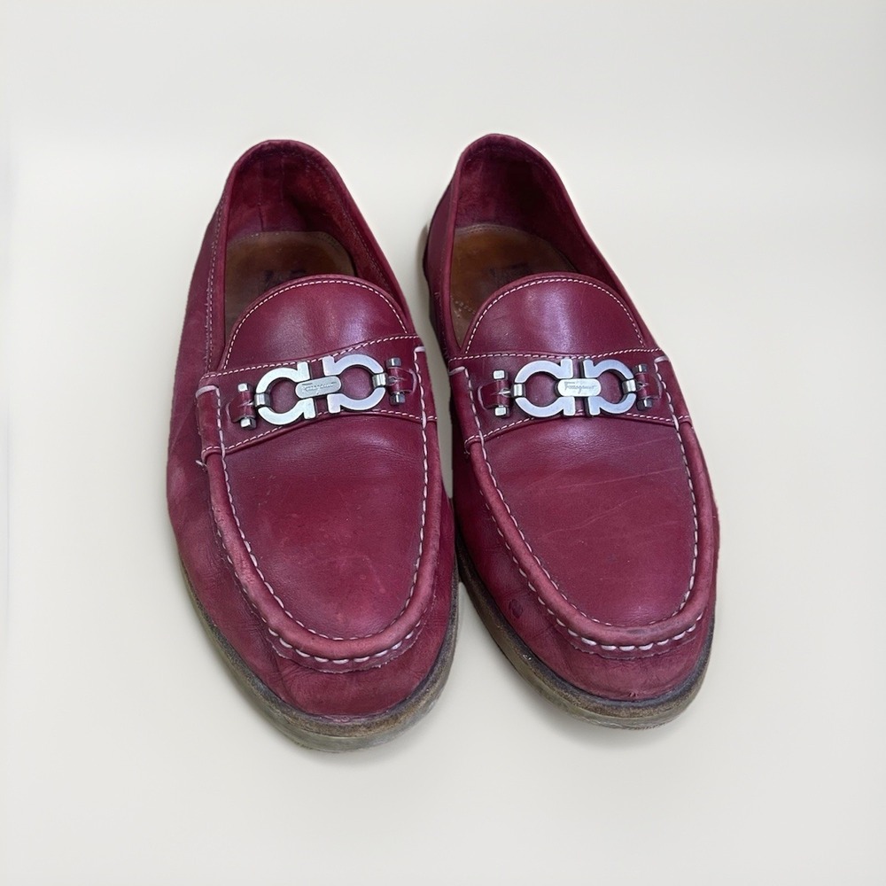 Vintage Salvatore Ferragamo Loafers Men‎ Burgundy Leather Bit Driving Shoes